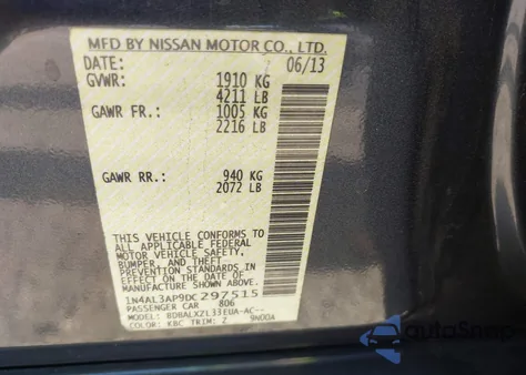 2013 Nissan Altima 2.5 Sl z USA, uszkodzony, nr VIN 1N4AL3AP9DC297515